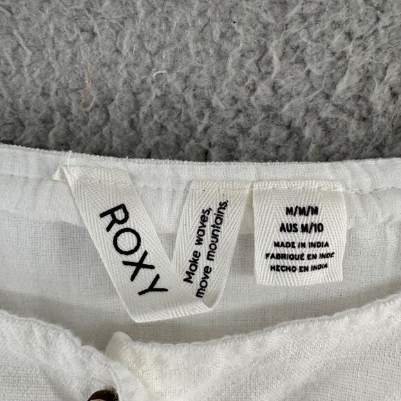 Roxy White Linen Blend Button Front Crop Tank Top Size M - Picture 14 of 14